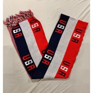 Vintage USA Knit Scarf 7ft Patriotic Red White Blue Knitmakers Made in USA‎